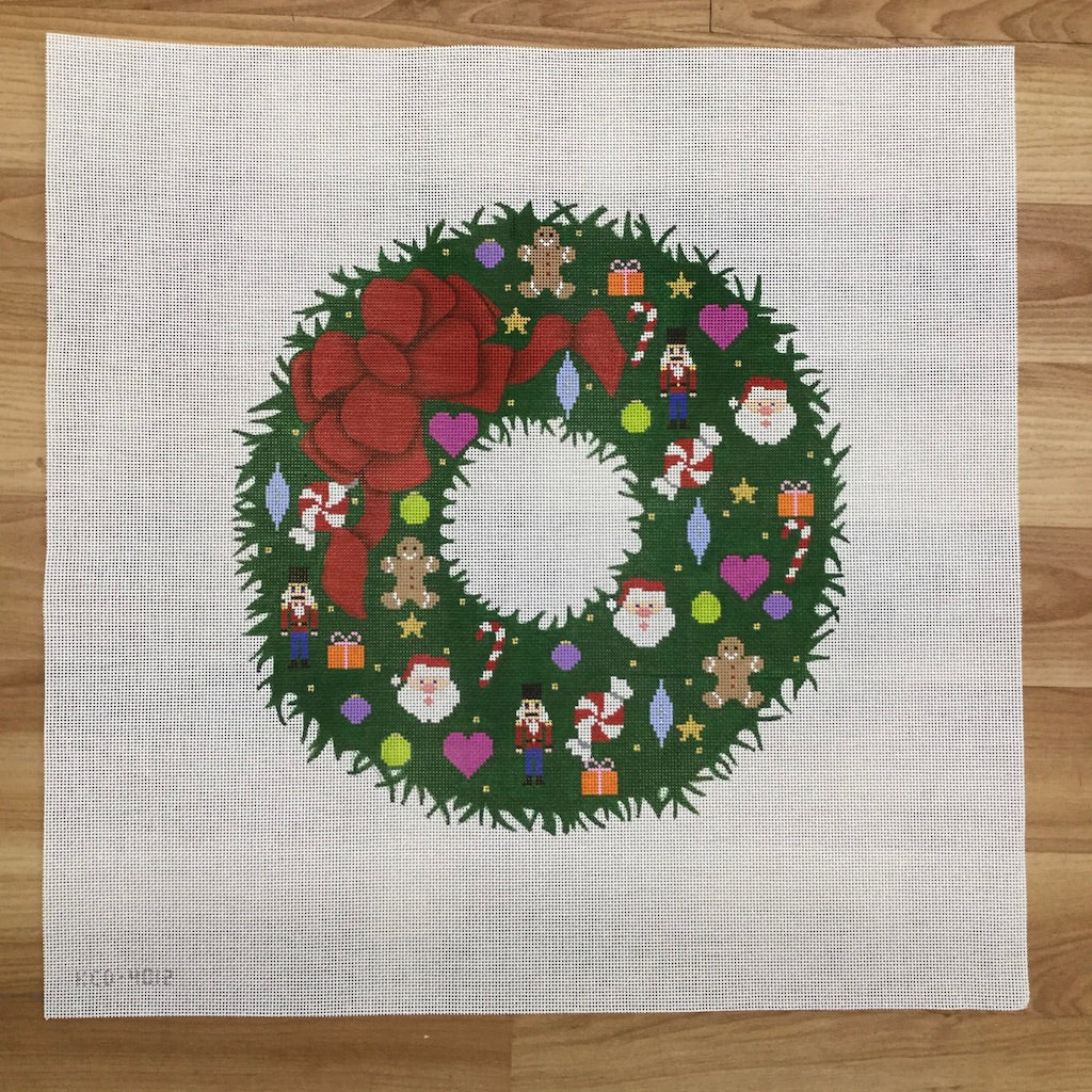 Large Christmas Wreath Canvas - KC Needlepoint