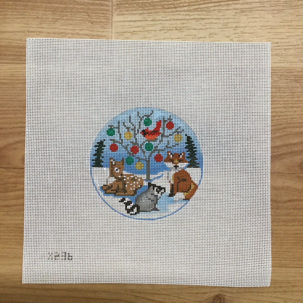 Animals  and Tree Round Canvas - KC Needlepoint