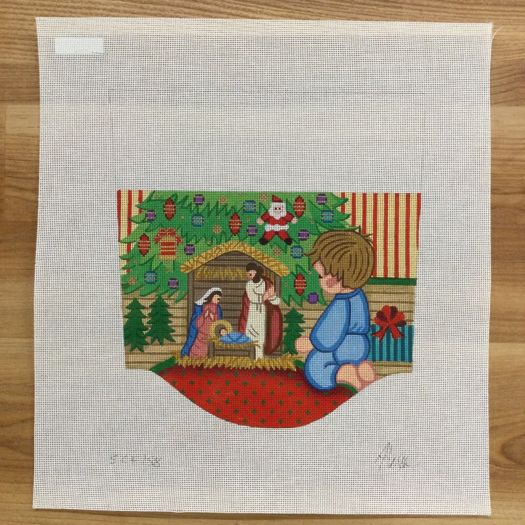 Boy with Nativity Set Topper Canvas - KC Needlepoint