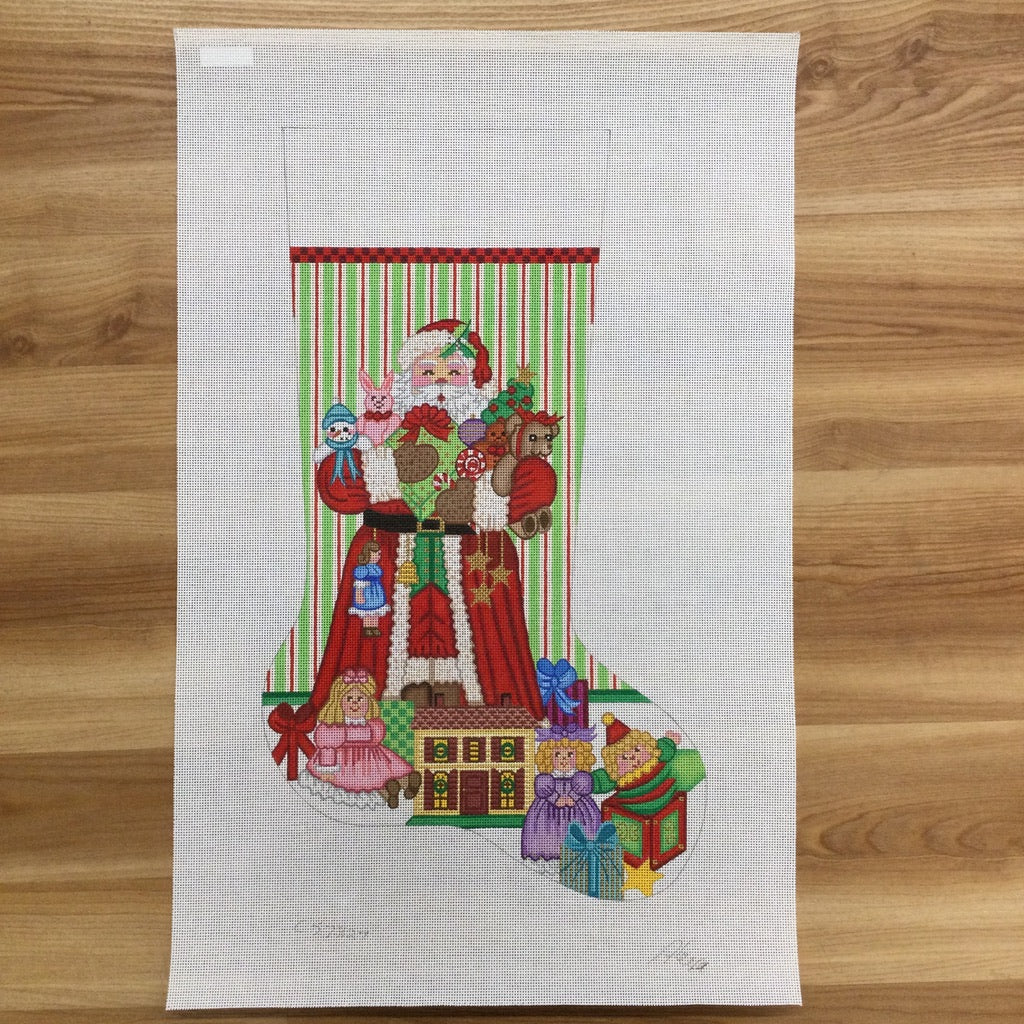 Santa with Girl Toys Stocking 7327 - KC Needlepoint
