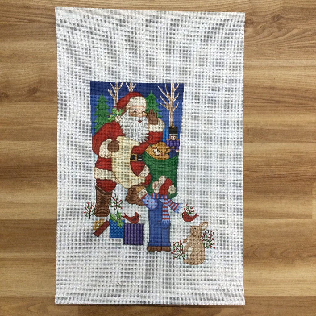 Santa with List Boy Stocking Canvas 7283 - KC Needlepoint