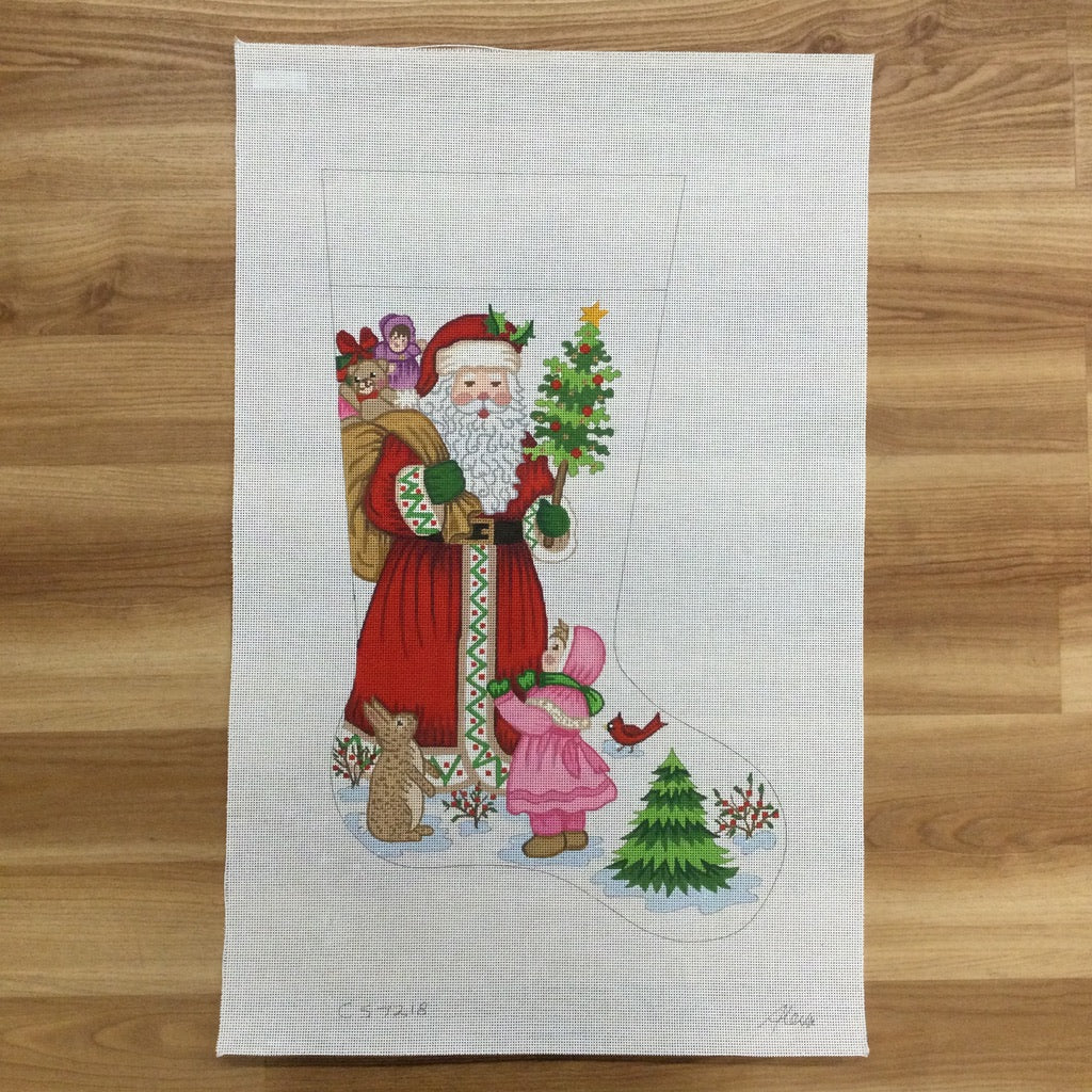 Santa with Girl and Tree Stocking Canvas 7218 - KC Needlepoint