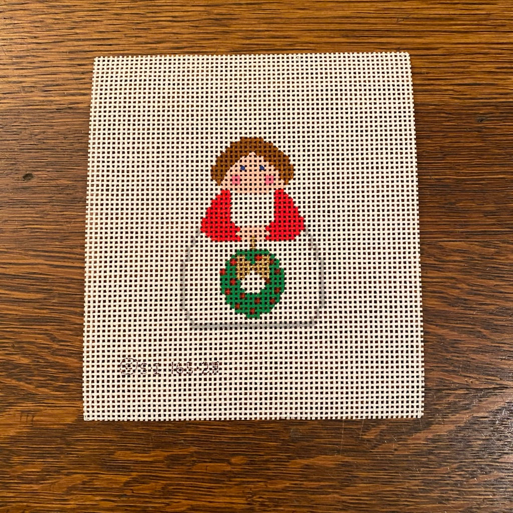 White and Red Angel with Wreath Needlepoint Canvas - needlepoint
