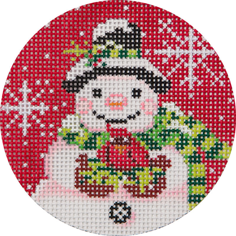Snowman on Red Canvas - KC Needlepoint