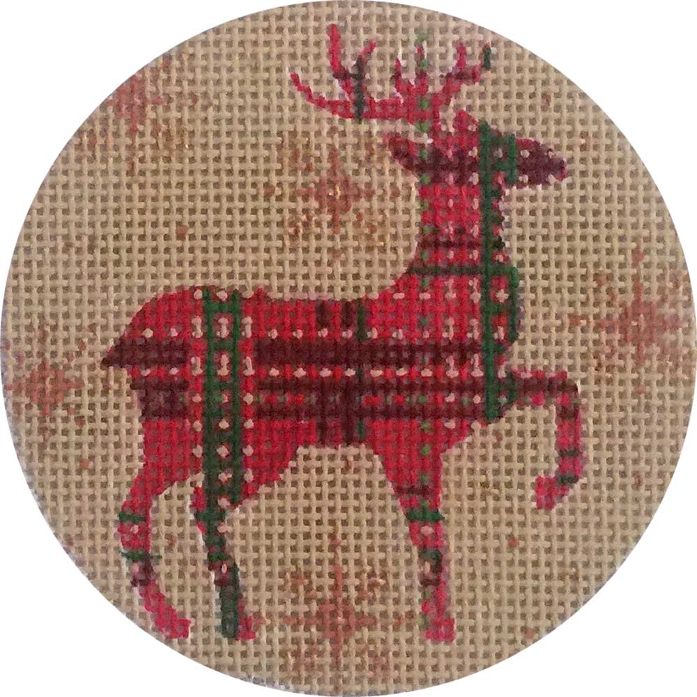 Red Green Plaid Reindeer Canvas - KC Needlepoint