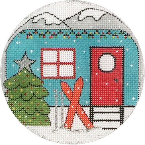 Travel Trailer with Skis Canvas - KC Needlepoint