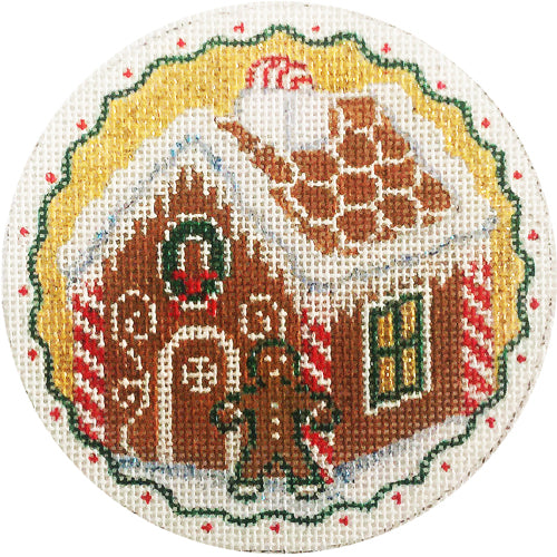 Gingerbread House Round Canvas - KC Needlepoint