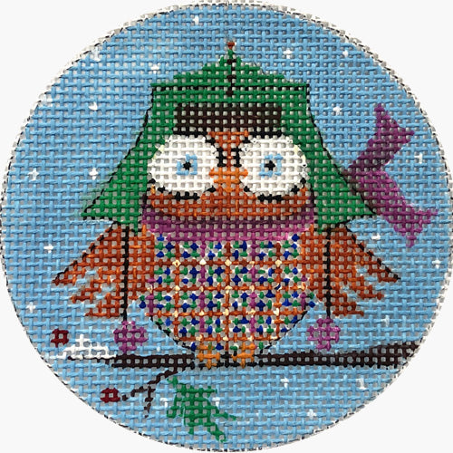 Owl with Green Hat Canvas - KC Needlepoint