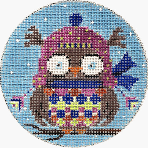 Pink Hat Owl Canvas - KC Needlepoint