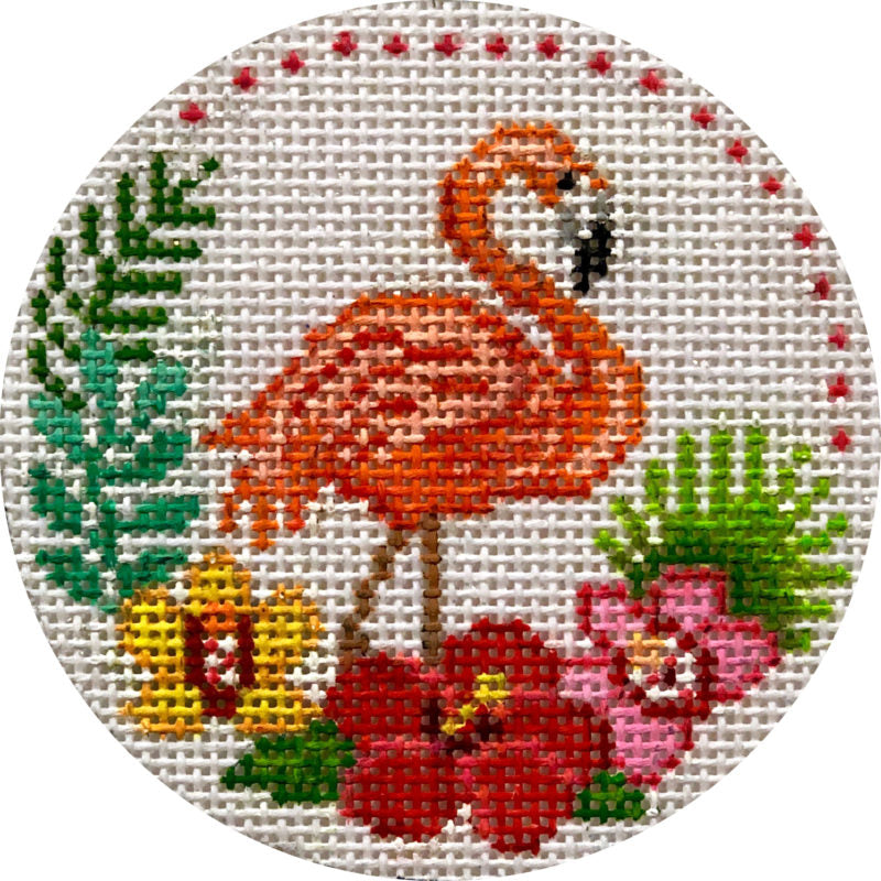 Flamingo and Tropical Flowers Canvas - KC Needlepoint