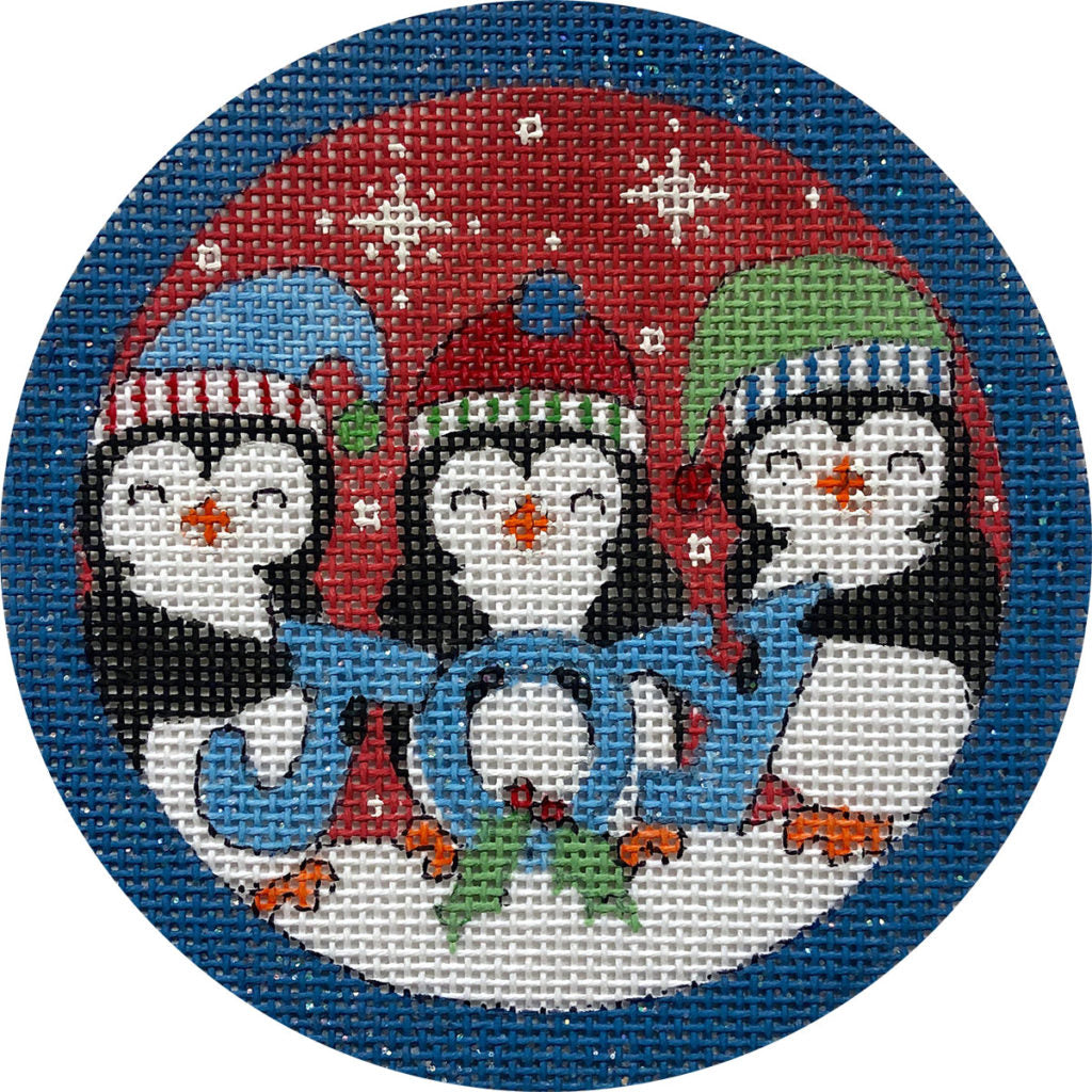 Three Penguin JOY Canvas - KC Needlepoint