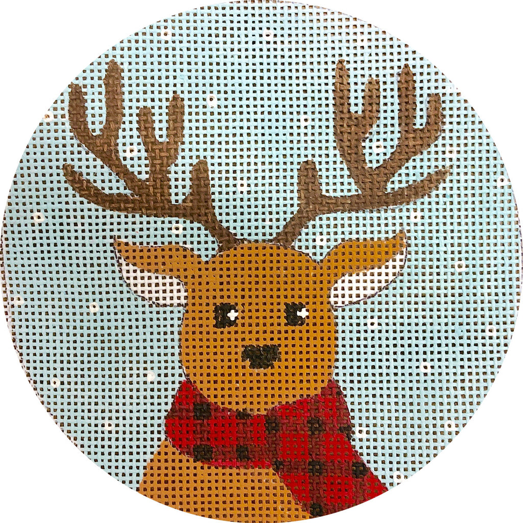 Reindeer in Plaid Scarf Canvas - KC Needlepoint
