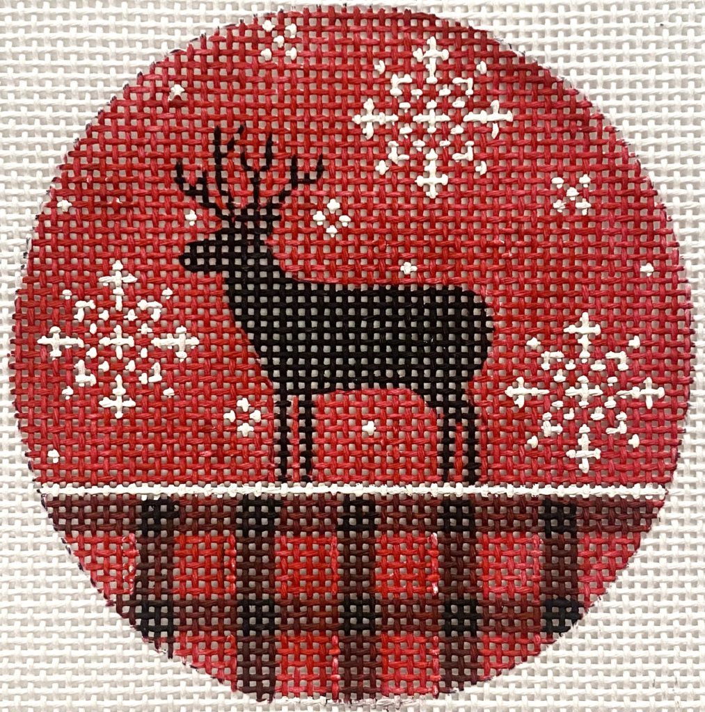 Deer and Red Plaid Ornament Canvas - KC Needlepoint