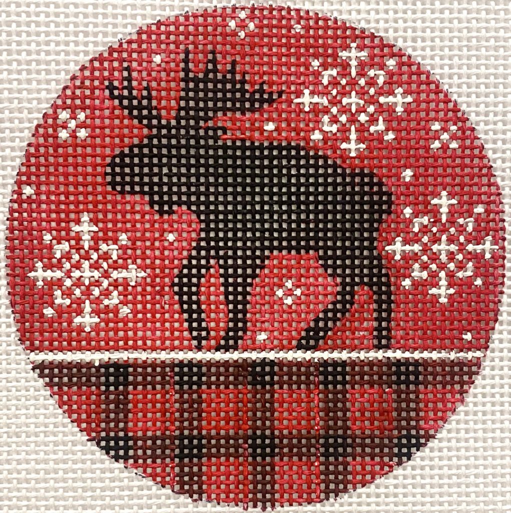 Moose and Red Plaid Ornament Canvas - KC Needlepoint