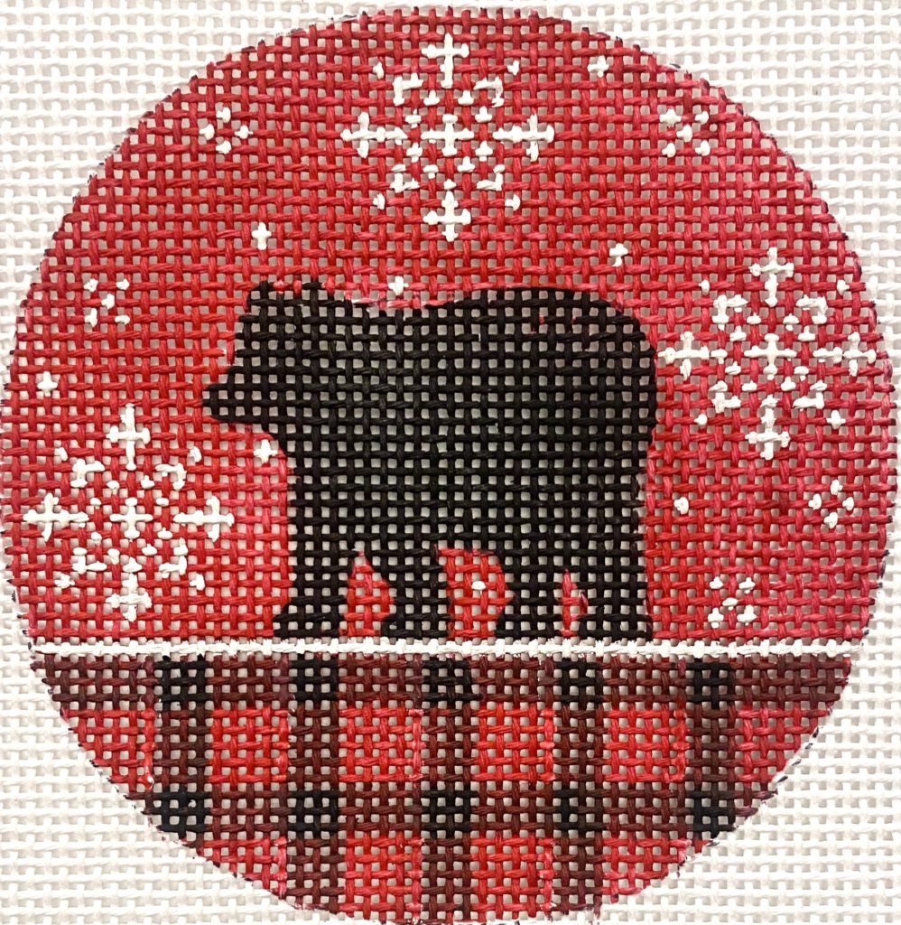 Bear and Red Plaid Ornament Canvas - KC Needlepoint