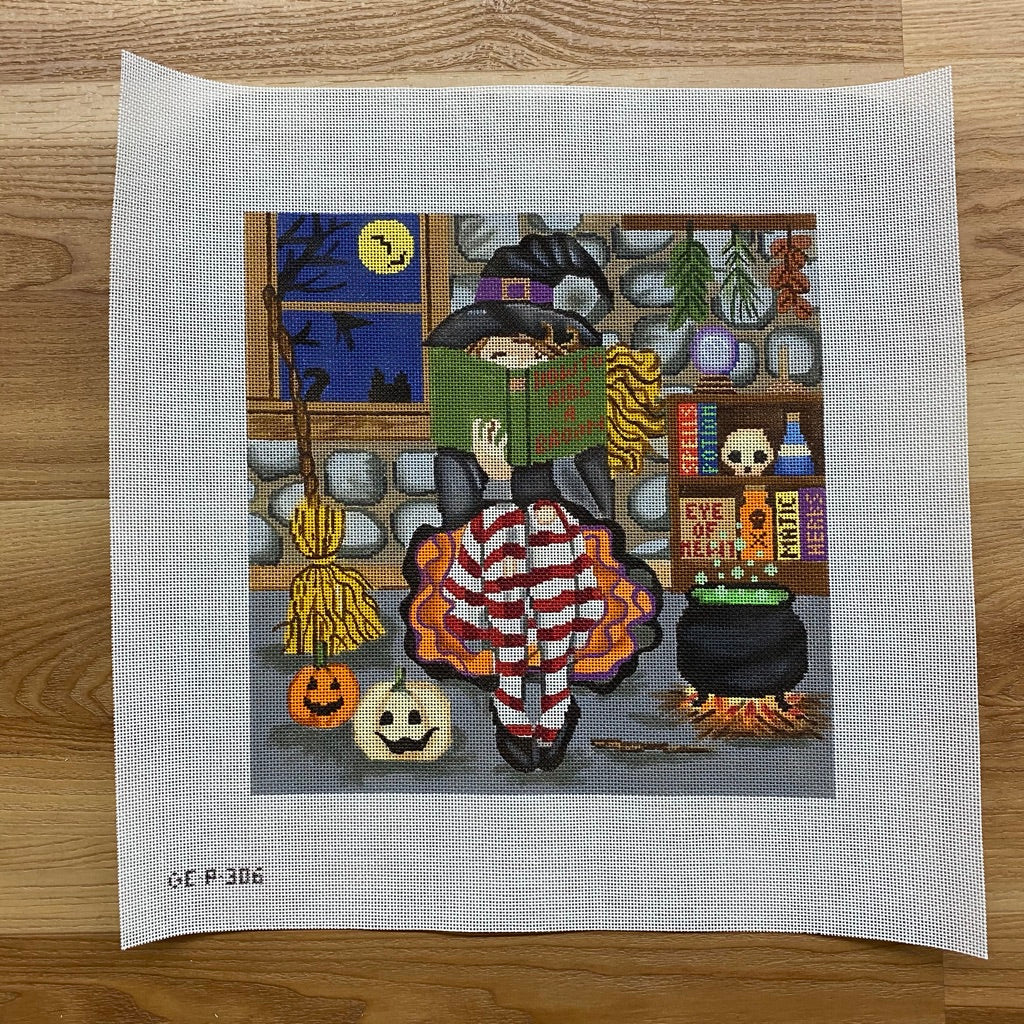 Stitching Girl Witch Needlepoint Canvas - KC Needlepoint