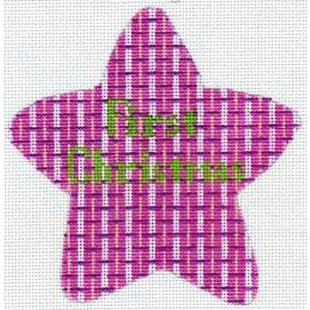 First Christmas Pink Star Canvas - KC Needlepoint