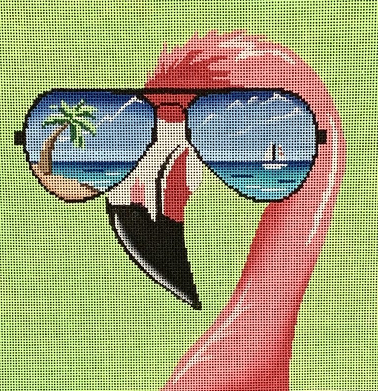 Flamingo with Sunglasses Canvas - KC Needlepoint