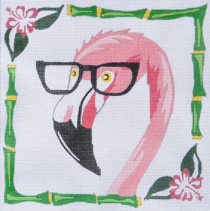Flamingo with Glasses Canvas - KC Needlepoint