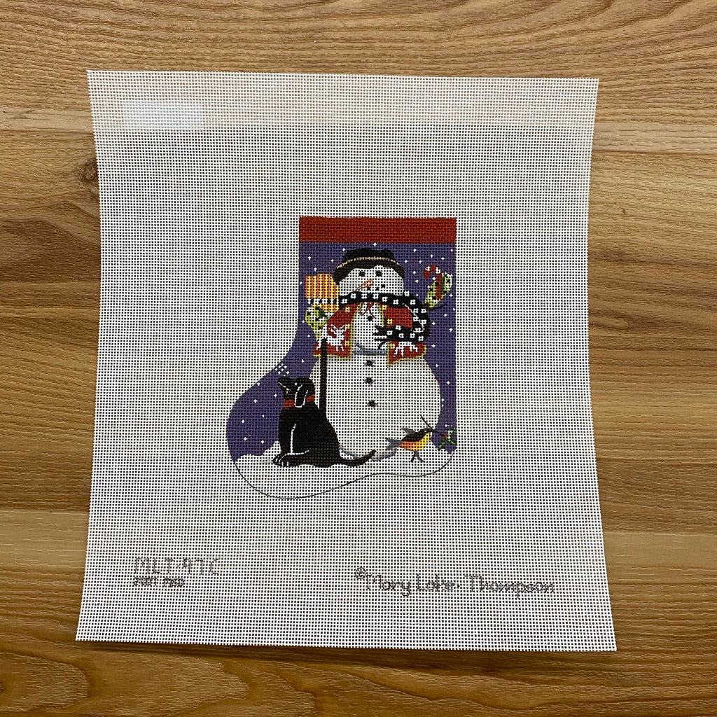 Black Dog Snowman Mini Sock Needlepoint Canvas - needlepoint