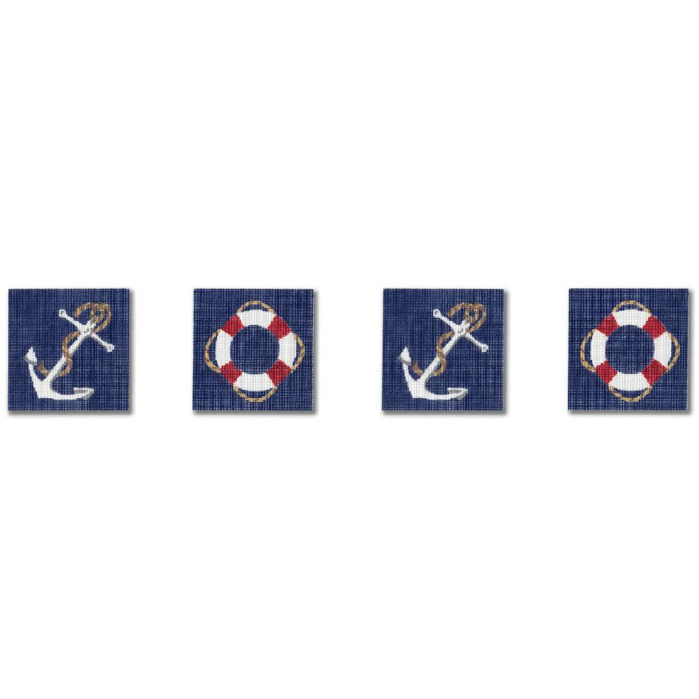 Anchors and Life Rings Coasters Canvas - KC Needlepoint