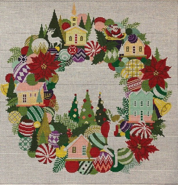 Christmas Wreath Canvas - KC Needlepoint