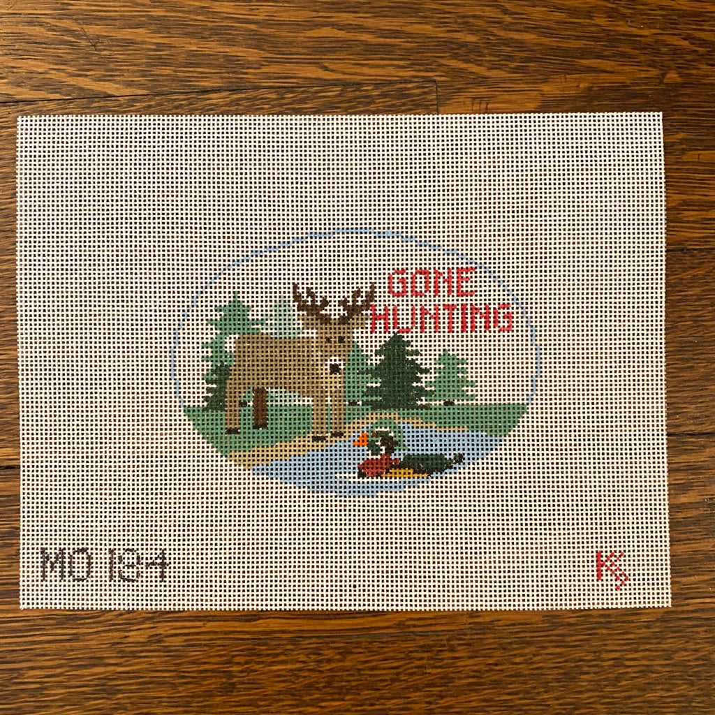Gone Hunting Oval Canvas - needlepoint
