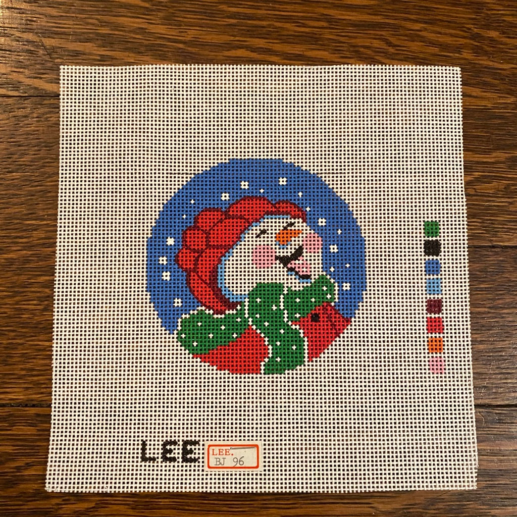 Happy Snowman 3" Round Canvas - KC Needlepoint