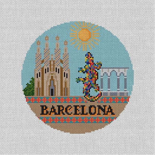 Barcelona Travel Round Canvas - KC Needlepoint