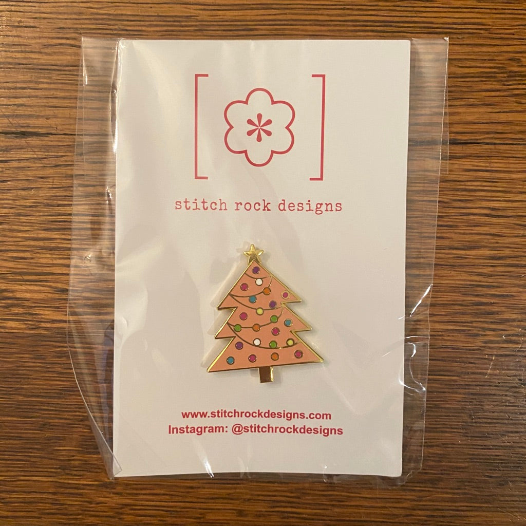 Pink Christmas Tree Magnet - needlepoint