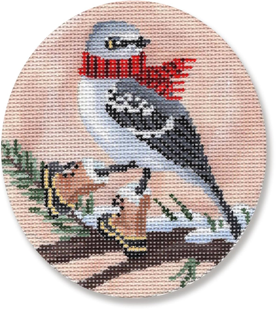 Mockingbird with Red Scarf and Boots Canvas - KC Needlepoint