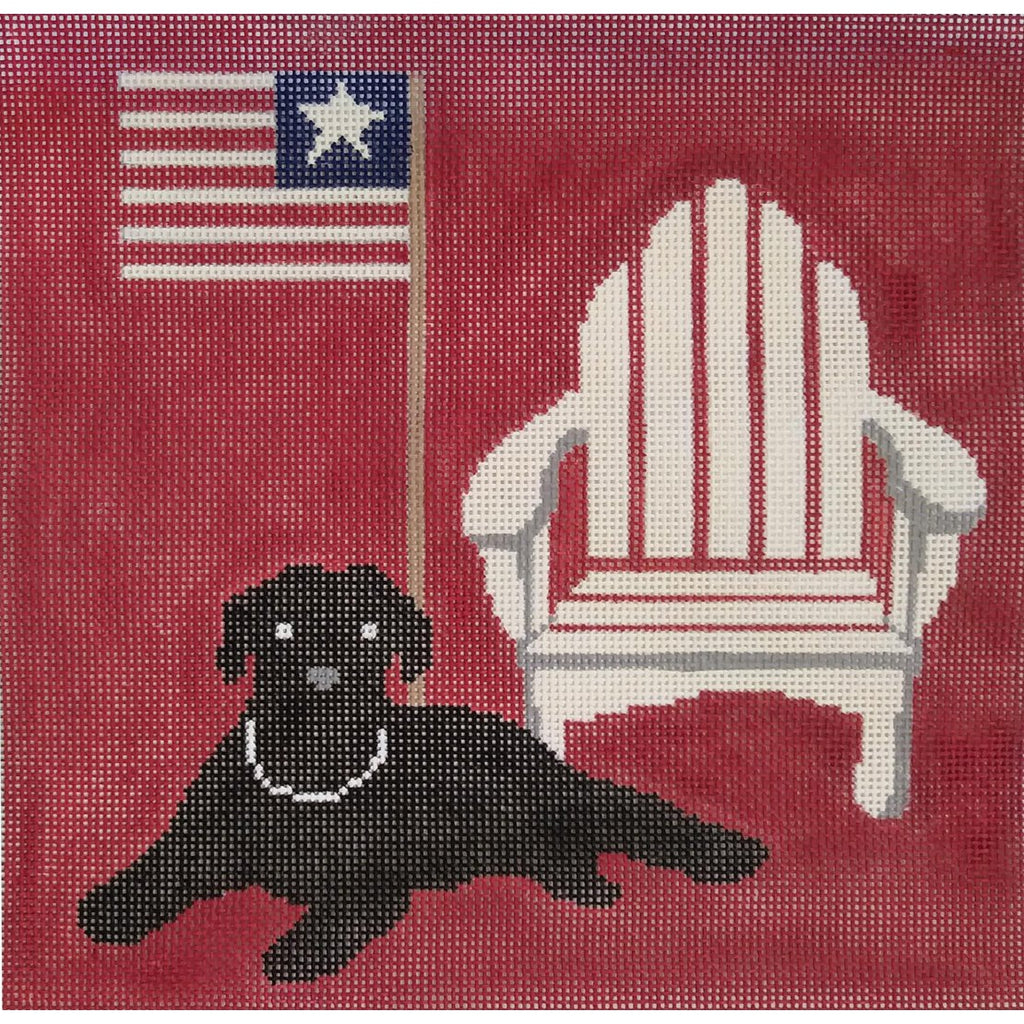 Dog with Adirondack Chair Canvas - KC Needlepoint