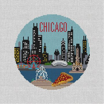 Chicago Travel Round Canvas - KC Needlepoint
