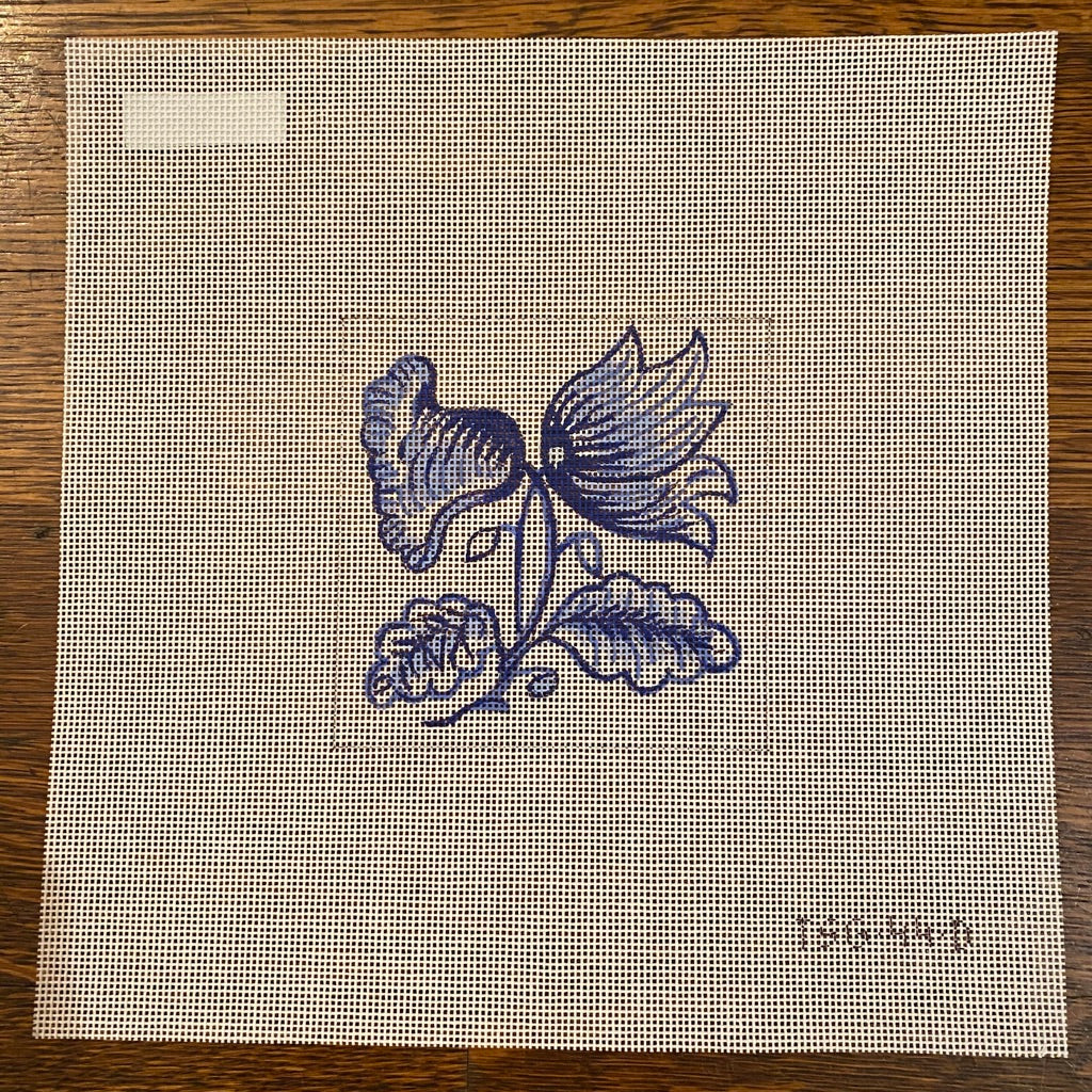 Jacobean Bloom Delft Tile Needlepoint Canvas - needlepoint