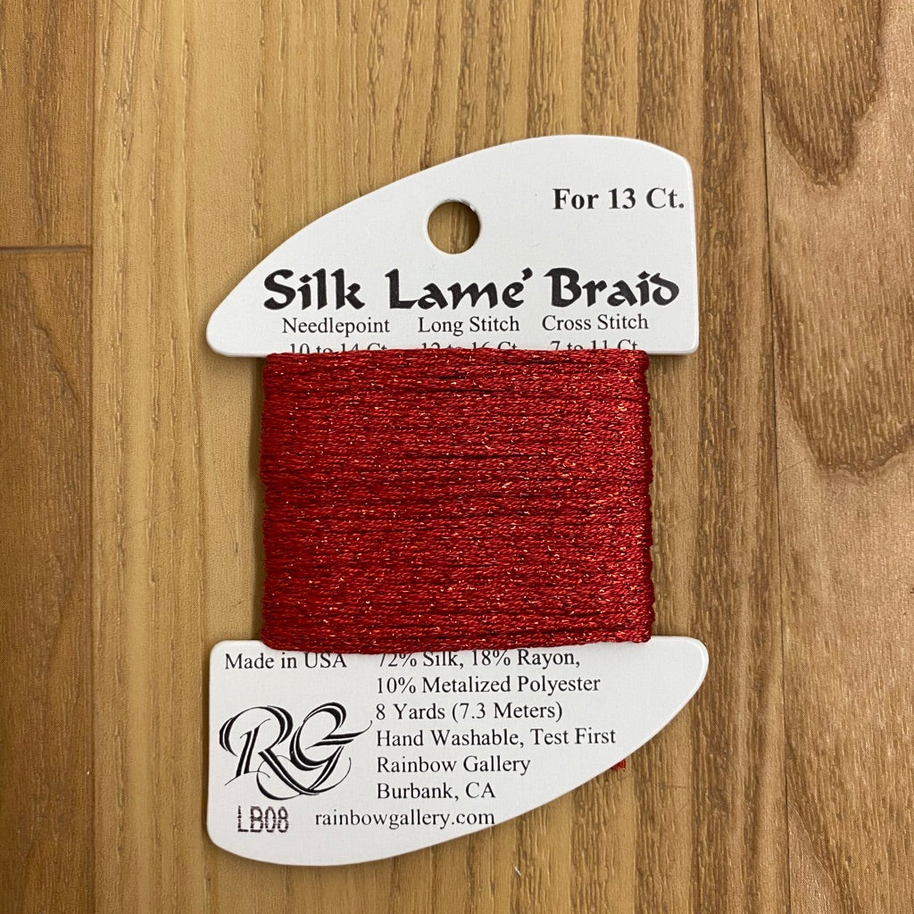 Silk Lamé Braid LB08 Red - KC Needlepoint
