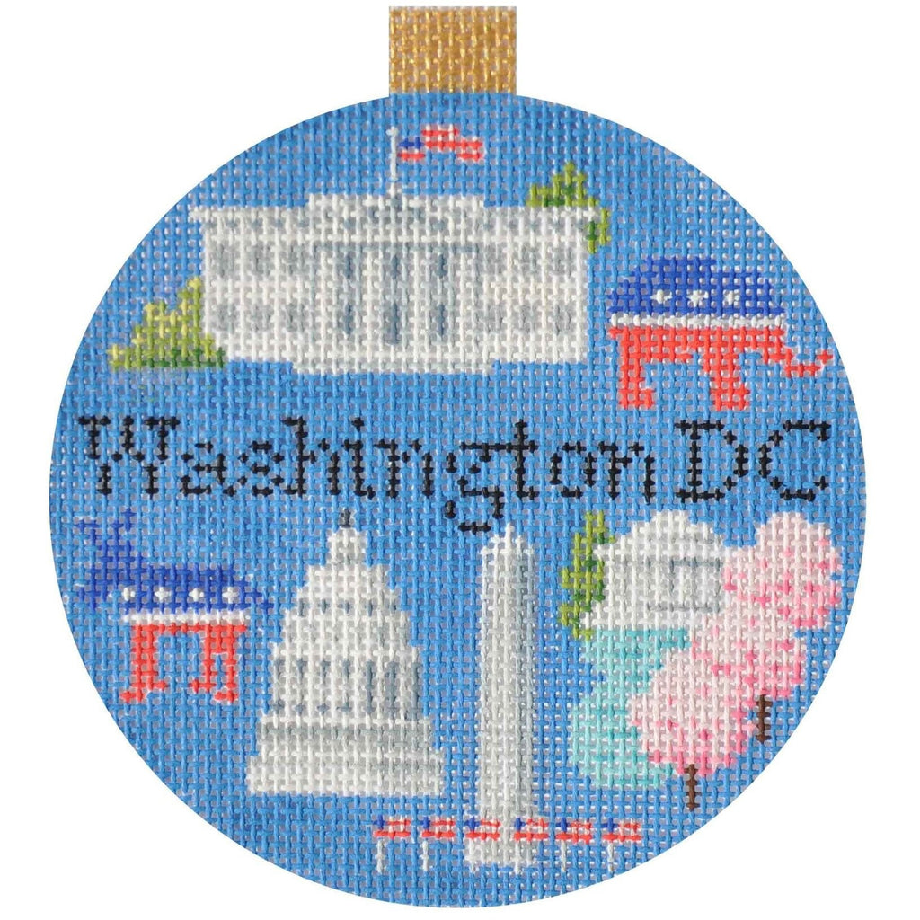 Washington DC Travel Round Needlepoint Canvas - KC Needlepoint