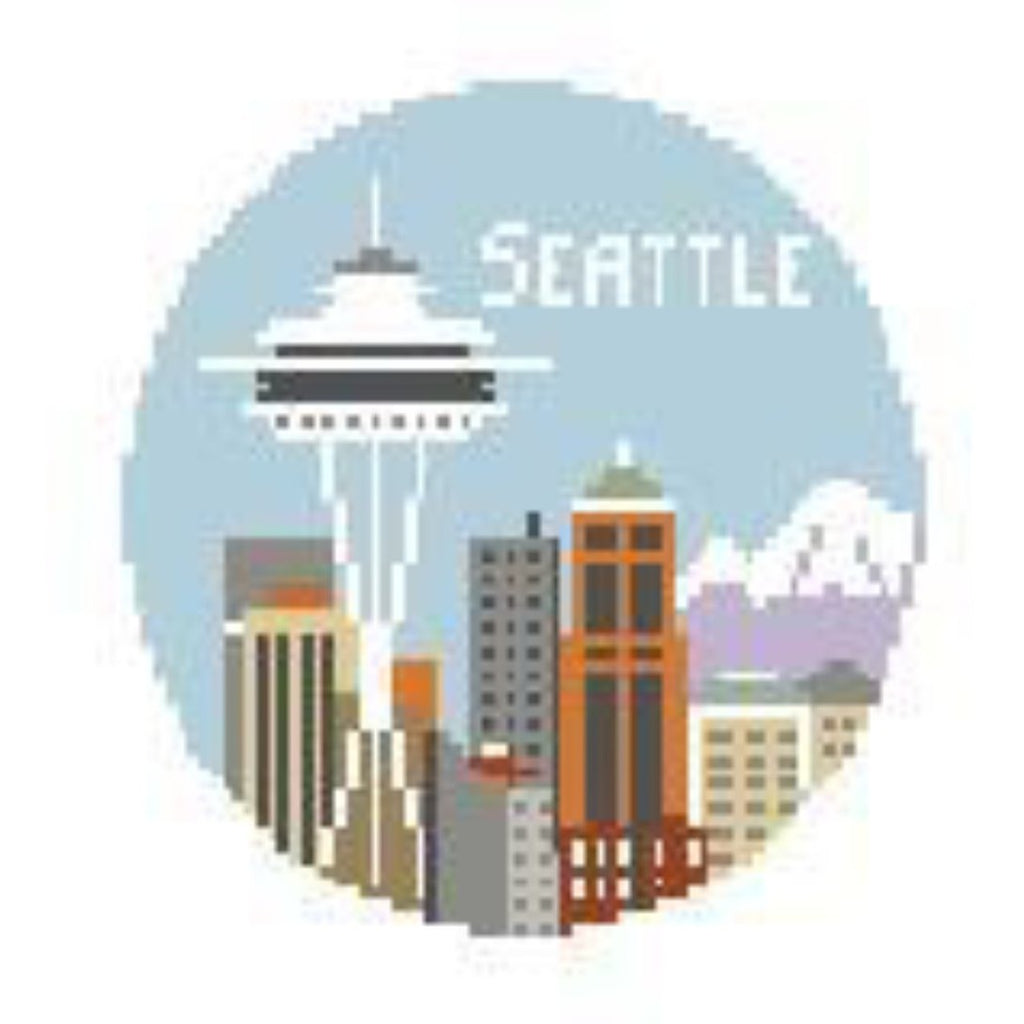 Seattle Travel  Round Canvas - KC Needlepoint