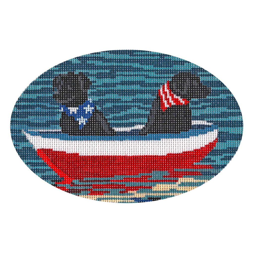 Black Labs in Boat Canvas - KC Needlepoint