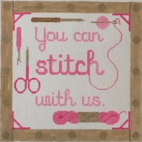 You Can Stitch With Us Pink Canvas - KC Needlepoint