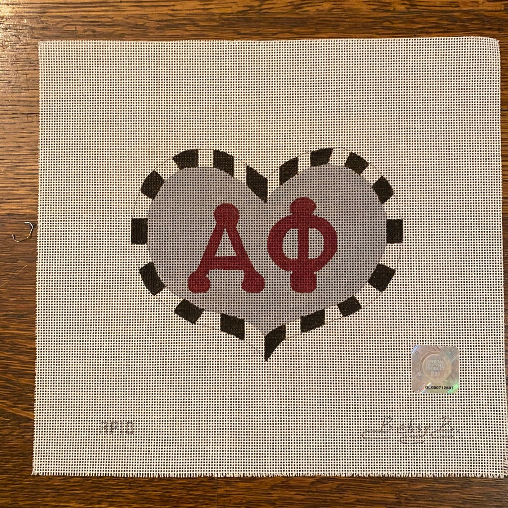 Alpha Phi Large Heart Canvas - KC Needlepoint