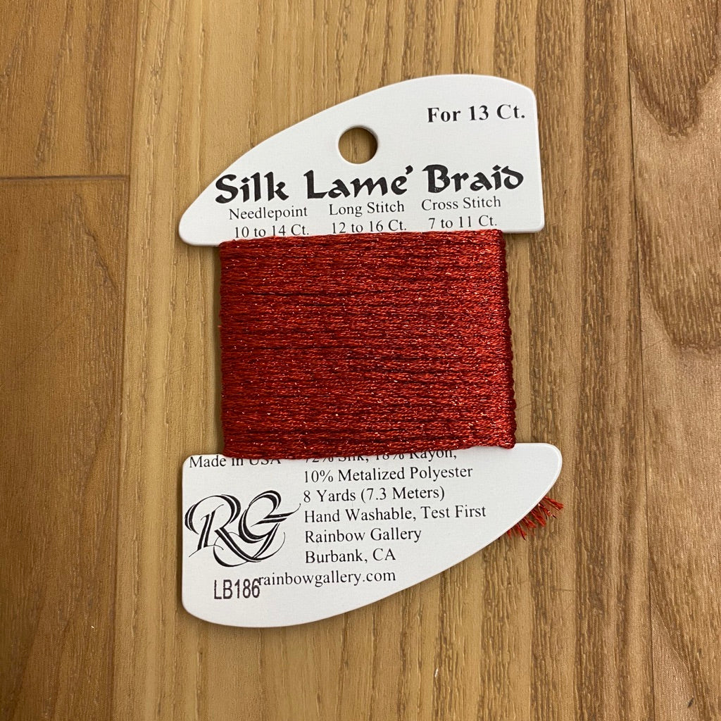 Silk Lamé Braid LB186 Fiery Red - KC Needlepoint