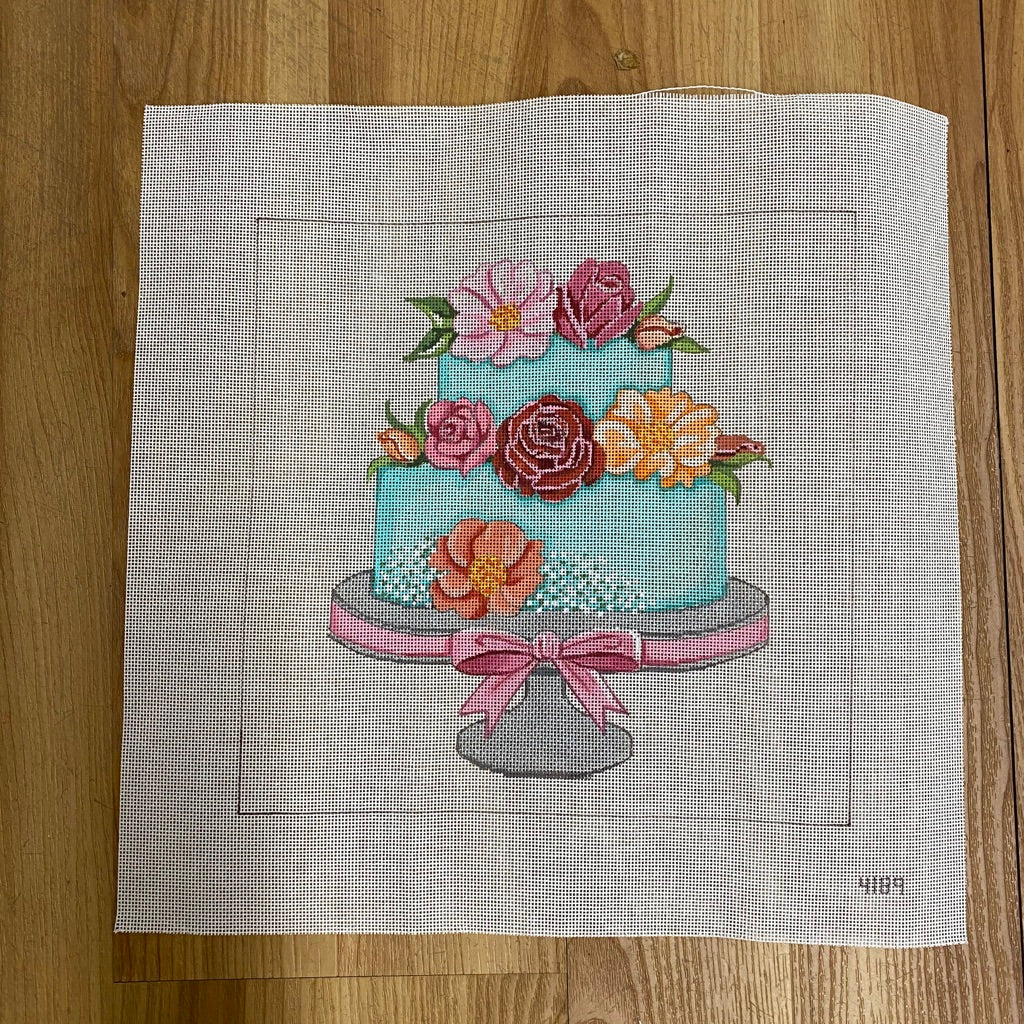 Teal Wedding Cake Canvas - KC Needlepoint