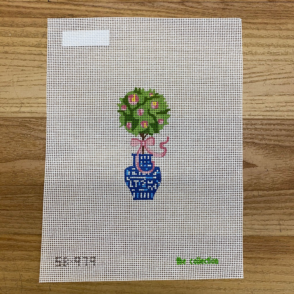 Topiary with Pink Bow Canvas - needlepoint