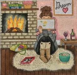 Stitching Girl Winter Needlepoint Canvas - KC Needlepoint