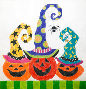 Pumpkin Trio with Spider Canvas - KC Needlepoint