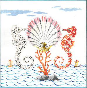 Seahorses Canvas - KC Needlepoint