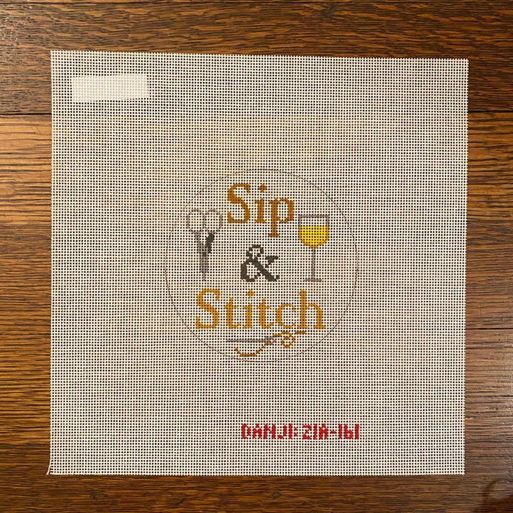 White Wine Sip & Stitch Canvas - needlepoint
