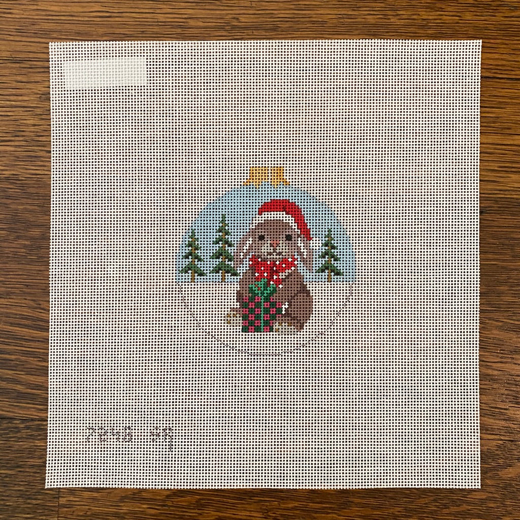 Rabbit with Present Canvas | KC Needlepoint