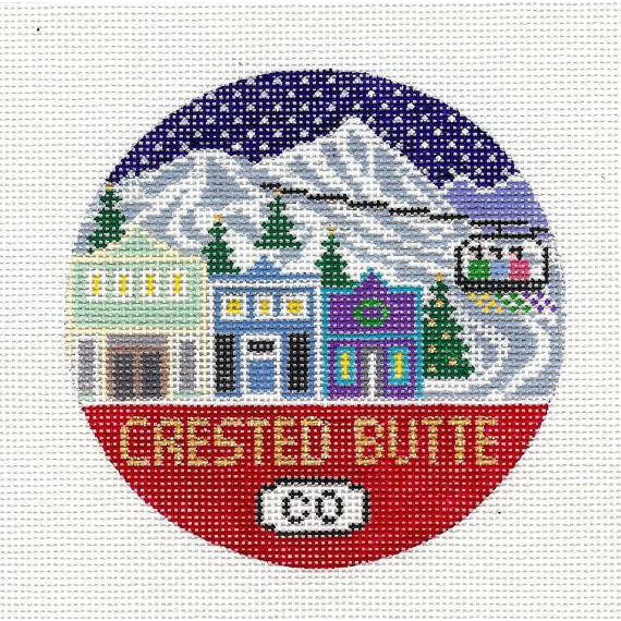 Crested Butte Travel Round Needlepoint Canvas - KC Needlepoint