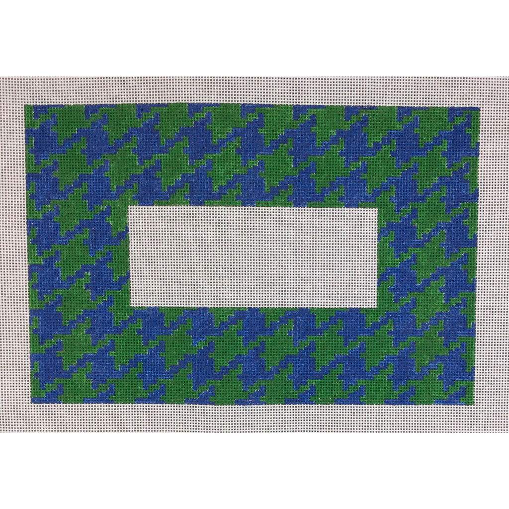 Houndstooth With Monogram Space Canvas - kelly/royal - KC Needlepoint